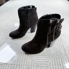 Carlos by Carlos Santana Gray Distressed Leather Buckle Mid-Calf Moto Boots — listing 3