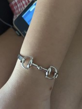 Sterling Silver & Braided Leather Snaffle Bit Cuff Bracelet, Toggle Clasp