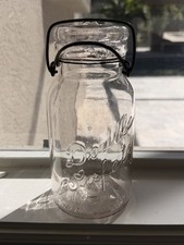 Vintage Kivlan Wide Mouth Glass Fruit Jar with Wire Bail and Glass Lid — listing 3