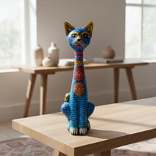 Hand-Painted Wooden Round Step Stool with Folk Art Cats and Birdhouses — listing 3