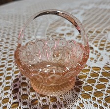 pressed glass basket Vintage Pressed Glass Mini Basket with Diamond Pattern — listing 2