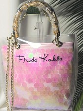 Vintage Clear PVC Tote Bag with Bamboo Handles and Gold Fabric Insert Pouch — listing 4
