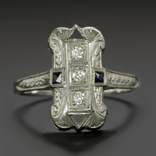 Art Deco Filigree Cocktail Ring with Old European Cut Diamonds and Sapphire Accents — listing 5