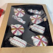Peppermint Candy Christmas Ornament Set - Red & White Swirl and Striped Shatterproof Ornaments