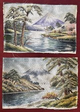 Pair of Vintage Japanese Silk Crewel Embroidery Pictures, Landscape Scenes, Framed Under Glass — listing 5