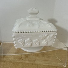 Vintage Milk Glass Footed Vase with Embossed Grape & Leaf Pattern (Harvest Grape) — listing 5