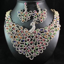 Multicolor Rhinestone Peacock Statement Bib Necklace, Gold-Tone — listing 6