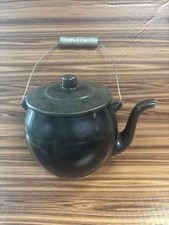 Vintage Black Enamelware Kettle Repurposed as "Kookie Kettle" Cookie Jar with Coil Handle — listing 4
