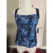 Black & White Floral Print Tankini Swim Top with Adjustable Straps — listing 4