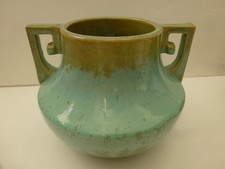 Fulper Pottery Squat Twin-Handled Vases with Flambé Glaze, Pair — listing 2