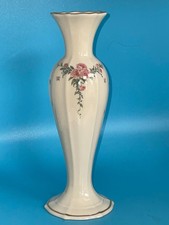 Lenox Ivory Porcelain Embossed Rose Vase, 12 inch, Gold Rim