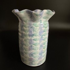 Handmade Studio Pottery Ruffled Bowl, Blue & White Crackle Glaze — listing 4