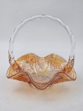 Vintage Marigold Carnival Glass Water Pitcher with Tree Bark / Ribbed Texture