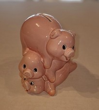 Modern Pink Ceramic Piggy Bank with Closed Eyelash Detail — listing 6