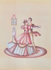 Pair of Vintage Donald Art Co. Victorian Southern Belle Lithograph Prints in Ornate Ivory Frames — listing 4