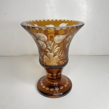 Bohemian Amber Glass Decanter with Hand-Painted Enamel Floral & Raised Gilt Decoration — listing 4