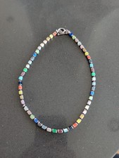 1990s Sterling Silver Delicate Branch Necklace with Bezel-Set Green & Blue Cat's Eye Marquise Leaf Stones, 18" with 2" Drop — listing 2