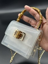 Vintage Clear PVC Tote Bag with Bamboo Handles and Gold Fabric Insert Pouch — listing 5