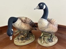 Porcelain Stretching Goose Figurine with Open Beak