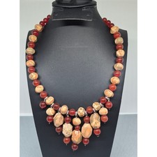 Vintage Carnelian Glass Fringe Bib Necklace with Graduated Stick Beads — listing 4