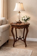 Queen Anne Style Round Cherry Side Table with Glass Top — listing 4