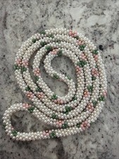 Vintage 20-inch Faux Pearl, Rhinestone & Clear Crystal Bead Station Necklace on Antiqued Silver-Tone Chain