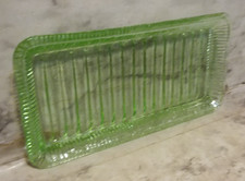 Uranium Green Depression Glass Open Sugar Bowl, Block Optic Pattern, Double-Handled Footed — listing 5