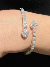 Silver-Tone Open Cuff Bracelet with Smoky Baguette Crystal Terminals