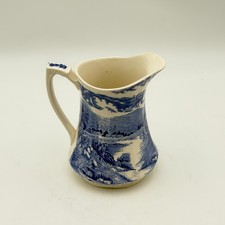 Antique Blue Transferware Ironstone Milk/Wash Pitcher with Floral Scroll Pattern — listing 6