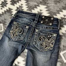 Miss Me Women's Bootcut Jeans with Rhinestone Fleur-de-Lis Cross Embellished Pockets, Size 30 — listing 3
