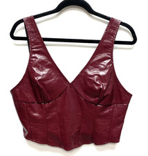Faux Leather Halter Corset Top with Side Lace-Up Detail, Burgundy — listing 5