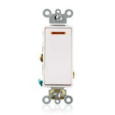 Leviton Decora Single Pole Grounding Lighted Rocker Switch, White, 15A-120V, Model 104-05611-2WS, listing 4