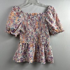 Hayden Los Angeles Mustard & Cream Floral Smocked Ruffle Shoulder Blouse — listing 2