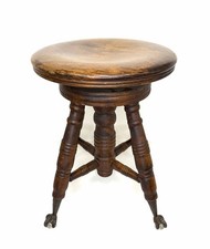 Antique Victorian Adjustable Piano Stool with Glass Ball & Claw Feet and Floral Needlepoint Seat — listing 6