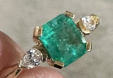 Emerald-Cut Green Emerald Gold Ring with Accent Diamonds — listing 2