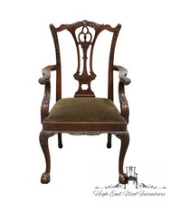 Vintage Chippendale-Style Carved Wood Dining Armchair with Shell Crest and Coral Velvet Seat — listing 6