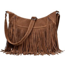 Vintage Tan Suede Leather Crossbody Flap Bag with Diagonal Ribbed Front and Tab Closure — listing 2