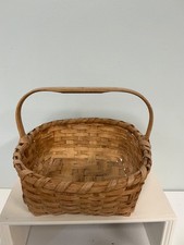 Vintage Hand-Woven Splint Wood Gathering Basket with Bentwood Handle — listing 4