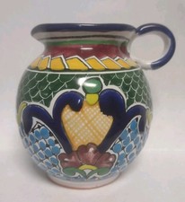 Mexican Talavera-Style Hand-Painted Ceramic Pitcher with Red Handle and Floral Motif — listing 6