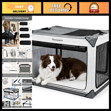Soft-Sided Collapsible Pet Crate with Mesh Windows and Fleece Pad, Gray/Black