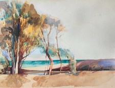 Original Watercolor Painting 'Autumn Street' Fall Landscape with Houses, Framed — listing 4