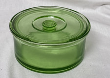 Hazel-Atlas Green Uranium Glass Ruffled Console Bowl, Star & Diamond Pattern, 9" Wide — listing 3