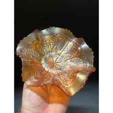 Marigold Carnival Glass Ruffled Console Bowl, 11.5 in.