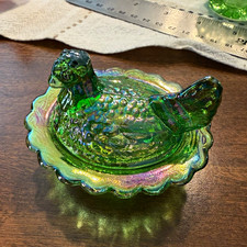 Iridescent Carnival Glass Hen on Nest Covered Dish — listing 3