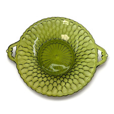 Vintage Art Deco Green Pressed Glass Footed Vase, Block and Lens Pattern — listing 4