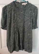 LOFT Navy Floral Paisley Print Flutter Sleeve V-Neck Blouse, Size XL — listing 2