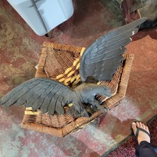 Vintage Colonial Revival Federal Eagle Two-Light Hanging Chandelier with Hurricane Chimney Shades — listing 6
