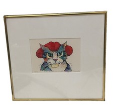 Signed Limited Edition Lithograph of a Black Cat with Yellow Eyes, Numbered 8/85