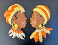 Vintage Chalkware Black Americana Wall Plaque / Kitchen Hook, Girl with Polka-Dot Bow — listing 3