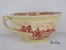 Vintage Red/Pink Transferware Teacup with Pastoral Scene — listing 4